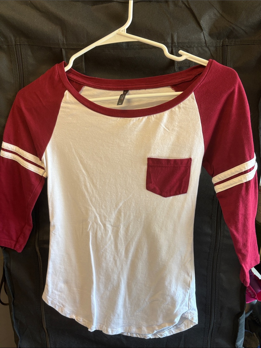 Splash Maroon and White Raglan Pocket Long Sleeve Tee